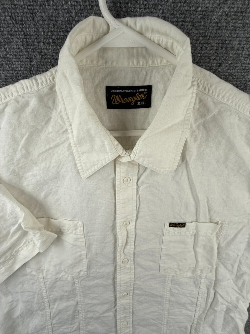 Wrangler Linen Cotton Short Sleeve White Button Up Shirt Adult Western Men 2XL